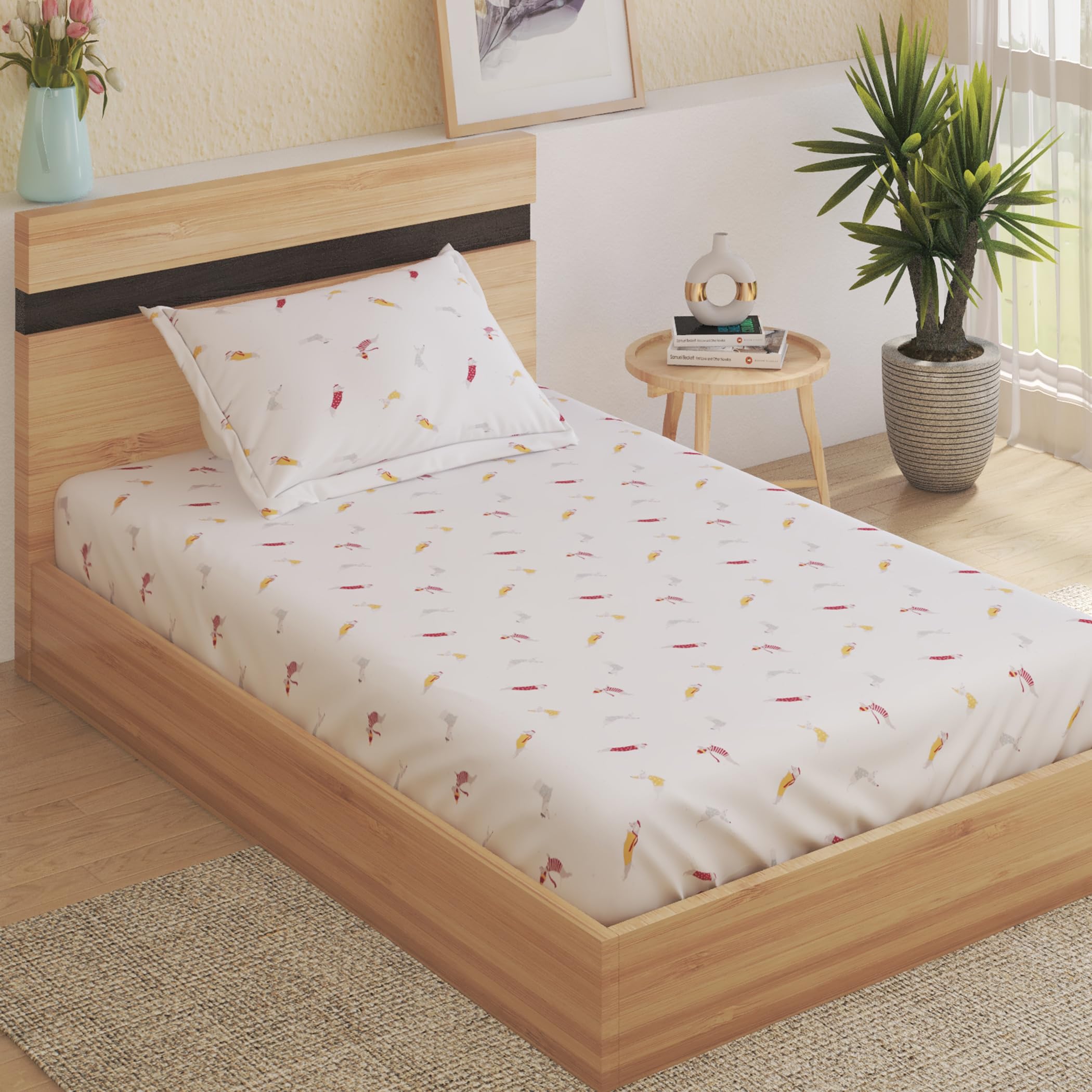 Home Centre Slate Kids Cotton 180TC Puppy Print 2Pcs Single Bedsheet Set-image-21