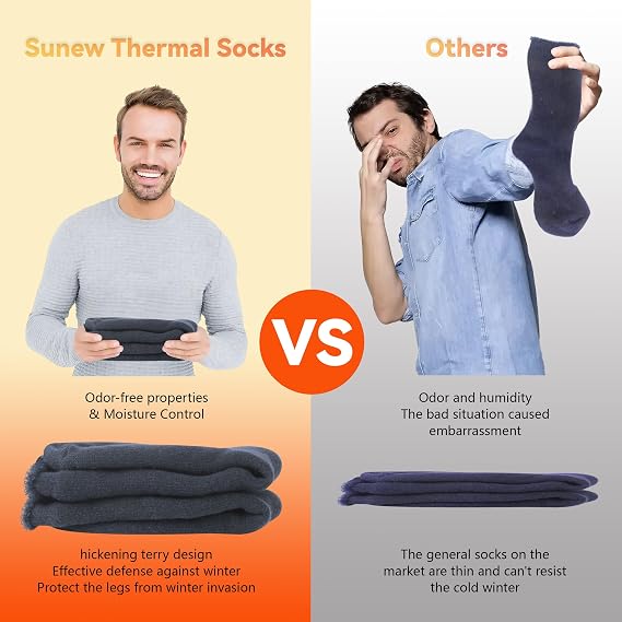 Sunew 4 Pairs Thermal Socks Skiing Snowboarding Hiking Mens Womens 7X Warmer Winter Crew Boot Socks