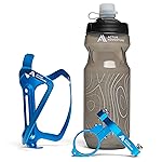Bike Water Bottle Holder Combo - 20 Oz Squeeze Bottle & Bicycle Mount Cage Rack, No Screws Needed, Durable Alloy - Fits All Handlebar Bikes & MTB Mountain Road - for Adults, Kids (Blue)