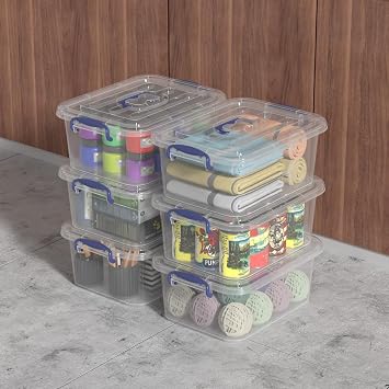 8 Qt. Plastic Craft Storage Container Bins with Lids, 2 Pack, Small Art & Office Supply Organizer Tote, Sensory Bins & Boxes for Home & University, Stackable, Carry Handle, Clear