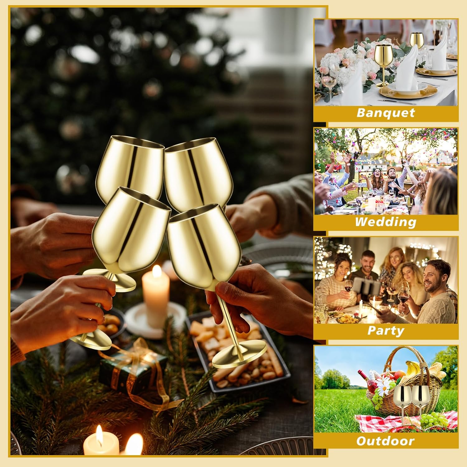 Gold Stem Stainless Steel Wine Glasses Unbreakable Stemware Portable Shatterproof Metal Goblet Glasses Wine Drinkware for Champagne Cocktails Banquet Wedding Party Camping(2 Pack,18oz) - Image 7