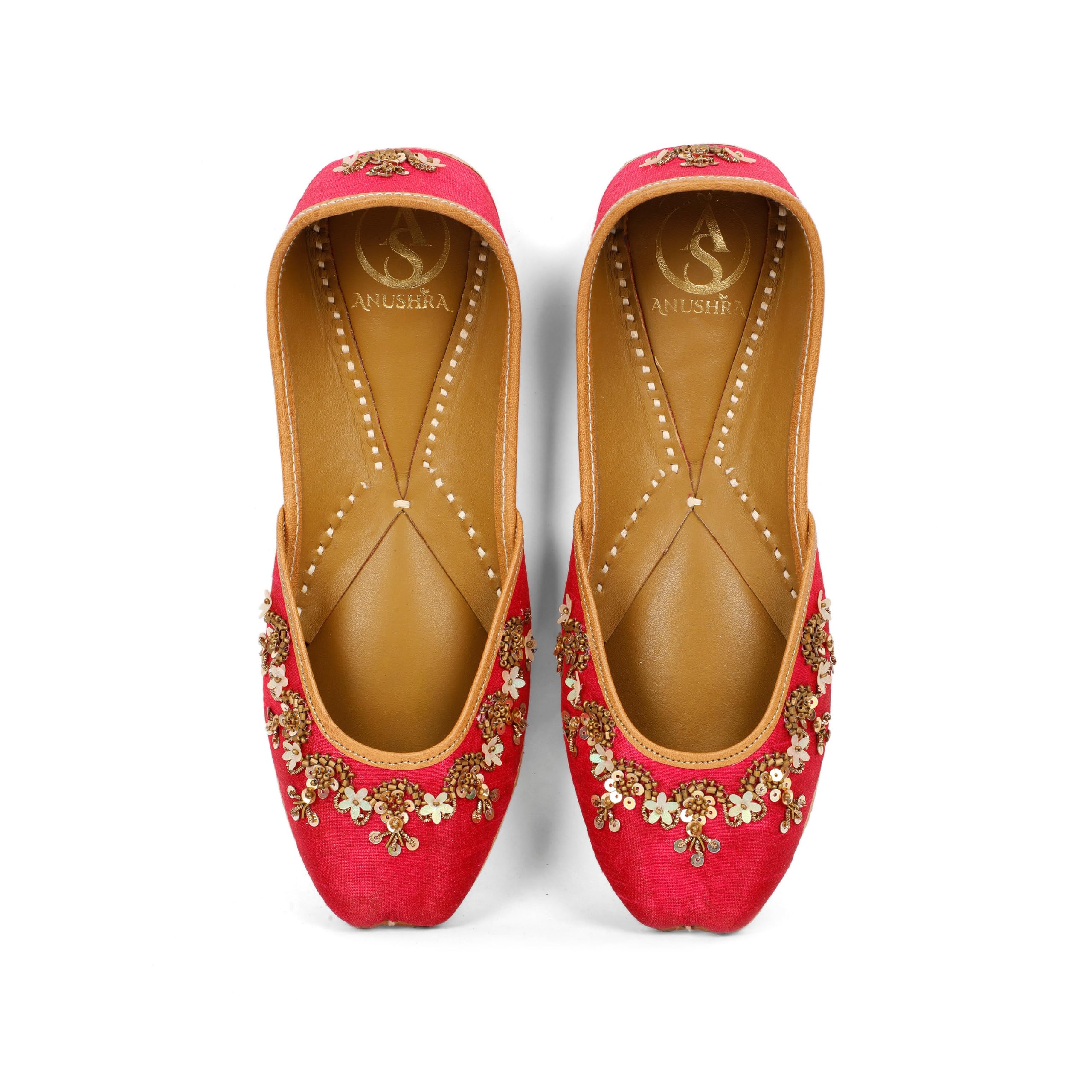 Magenta Jutti for Women, Handcrafted Rani Pink Embroidered Ethnic Footwear with Sequin Bead Nakshi Work, Leather-image-18