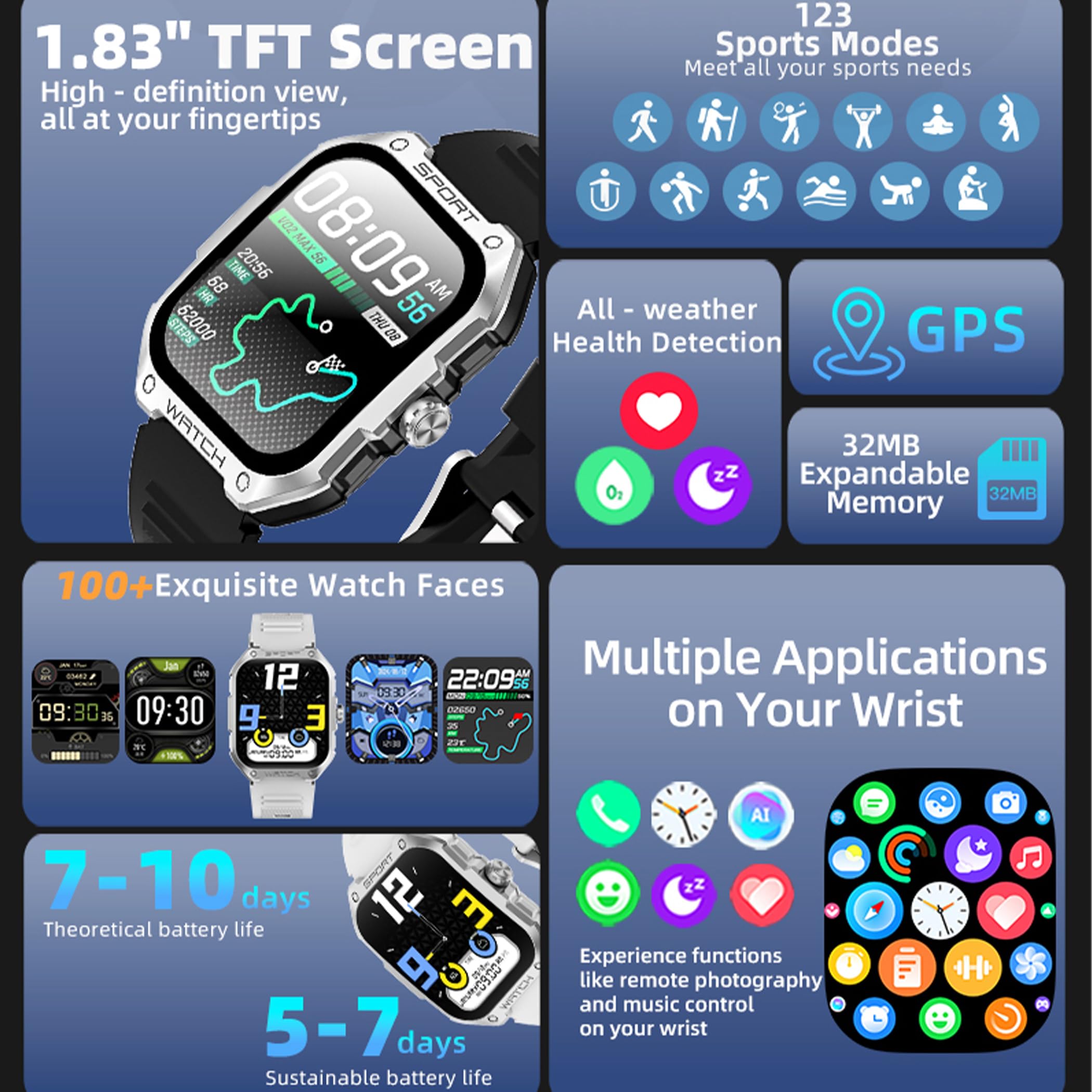 Reloj inteligente GPS de 1,83 pulgadas AMOLED para hombre con función de teléfono, batería de 370 mAh, reloj deportivo con llamadas con monitor de sueño, resistente al agua 5 ATM, reloj