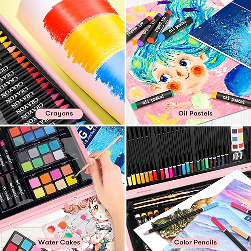 Miniatura 38 de iBayam Suministros de arte, paquete de 150 piezas de arte de madera de lujo, kit de pintura para manualidades, 1 libro para colorear, 2 blocs