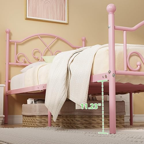 Miniatura 2 de Weehom Base de cama de tamaño matrimonial con cabecera y plataforma de estribo, soporte de listones de acero resistente debajo de la cama, espacio