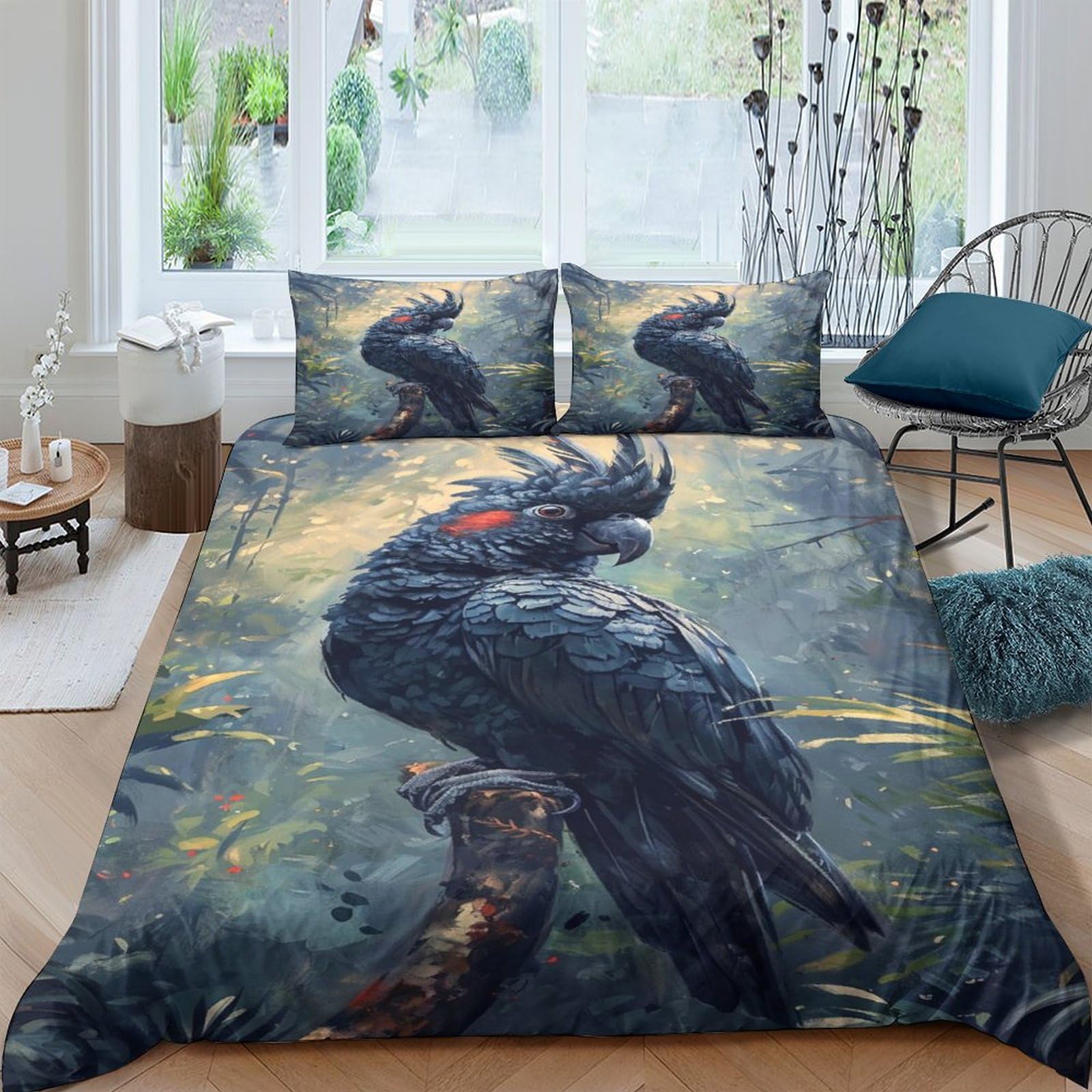 Parure de lit 3 pièces housse de couette 220x240 perroquet 3D enfant ado adulte