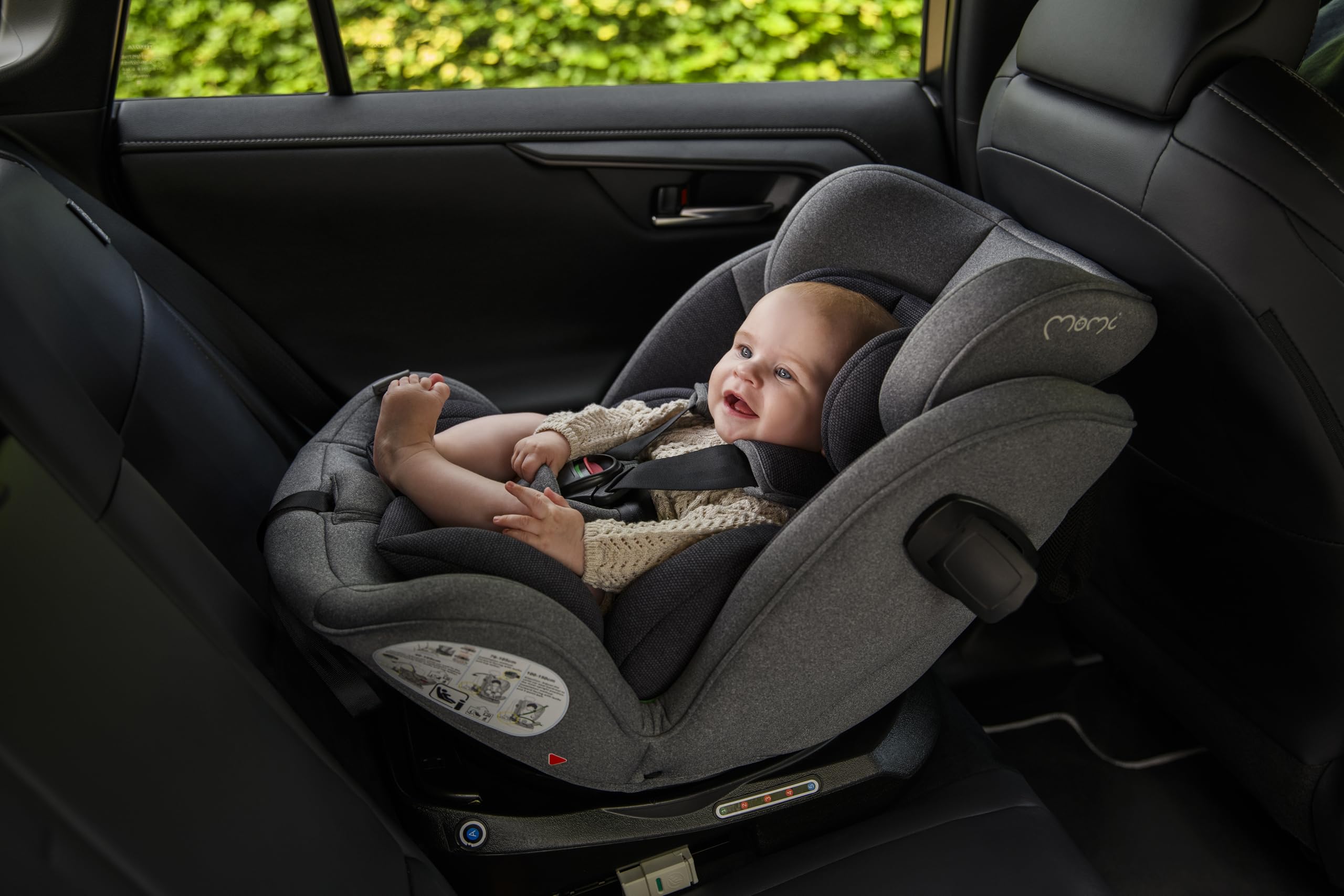 MoMi Autositz für Kinder EMI 0-12 Jahre (Gruppe 0+, 1, 2, 3, 3, Kinder bis 36 kg, 40 bis 150 cm), 360° drehbar, Einbau rückwärts: bis 18 kg, vorwärts: ab 18 kg, Befestigung mit ISOFIX und Top-Tether