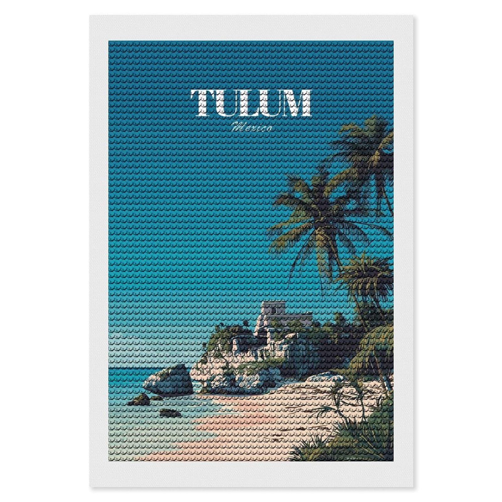 Junmoney Tulum Mexico Travel (2) Diamond Painting Canvas Set 8"x12", Mindful Craft Activity, Nice Detail and Sparkle, Farmhouse Decor, Birthday Gift