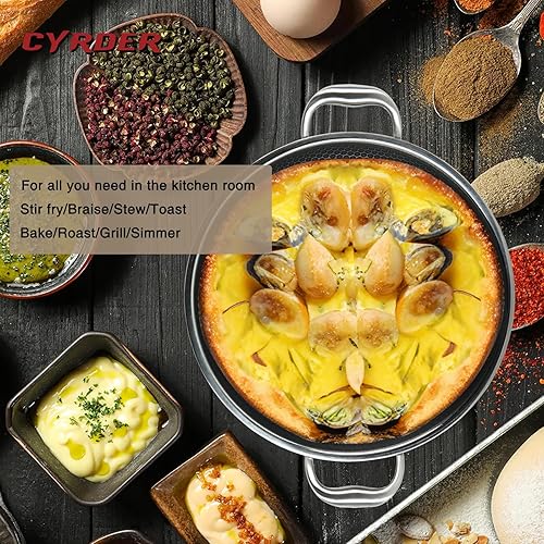 Miniatura 6 de Sartén híbrida grande antiadherente de acero inoxidable 316L de 13 pulgadas, soporte de dos asas, libre de PFOA, apto para horno y lavavajillas,