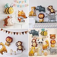 Vista 6 de 9 Pcs Zebra Elephant Jungle Safari Balloons Foil Helium Monkey Lion Zebra Giraffe Leopard Crocodile Bee Fox Shaped Animal Balloons for Wildlife