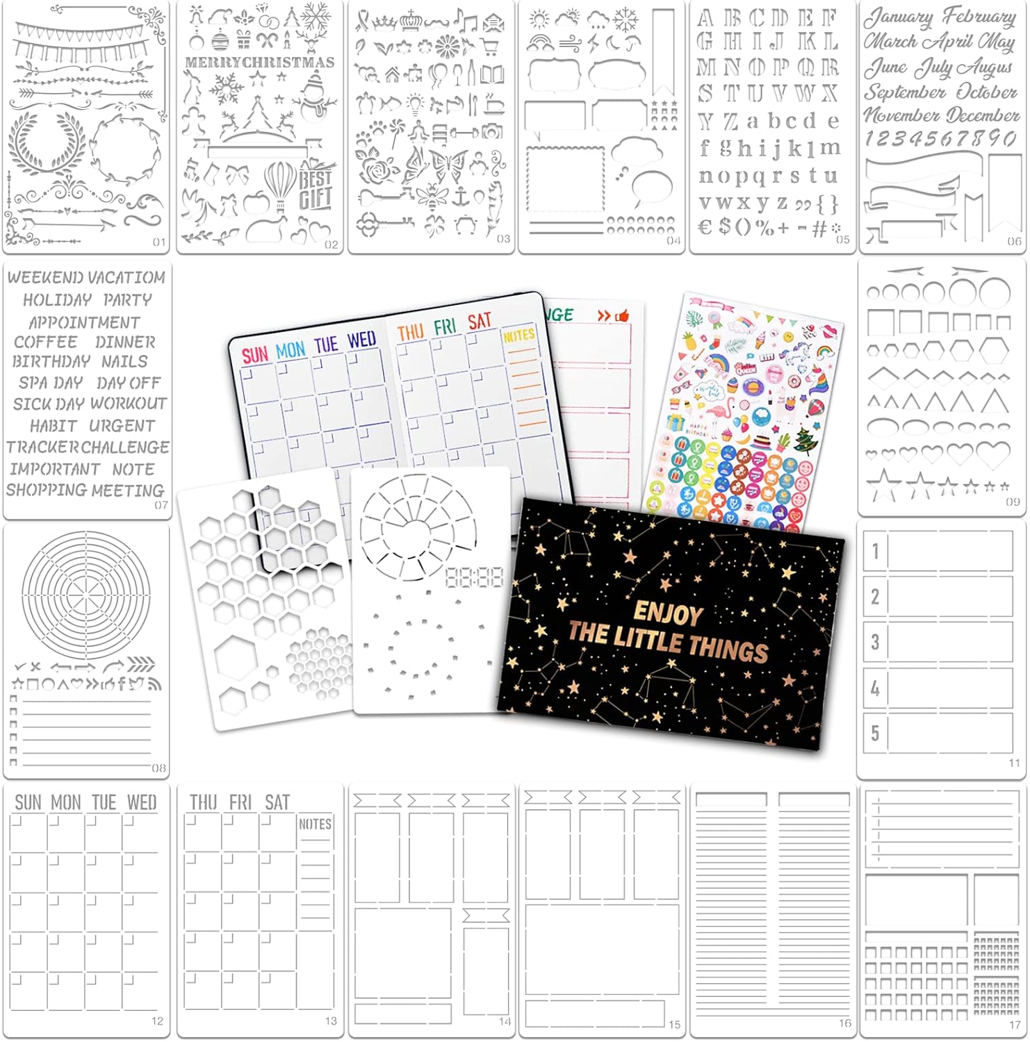 Bullet/Dotted Journal Stencils Set 18 PCS Bullet
