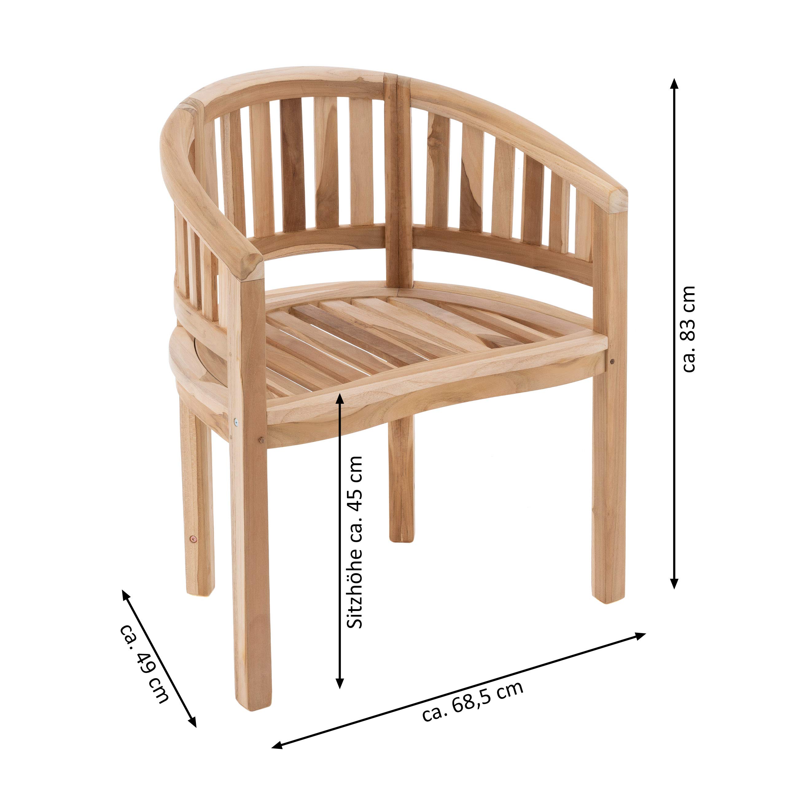 DIVERO Bananenstuhl MIAMI aus Teak Holz, unbehandelt – Natur-Braun