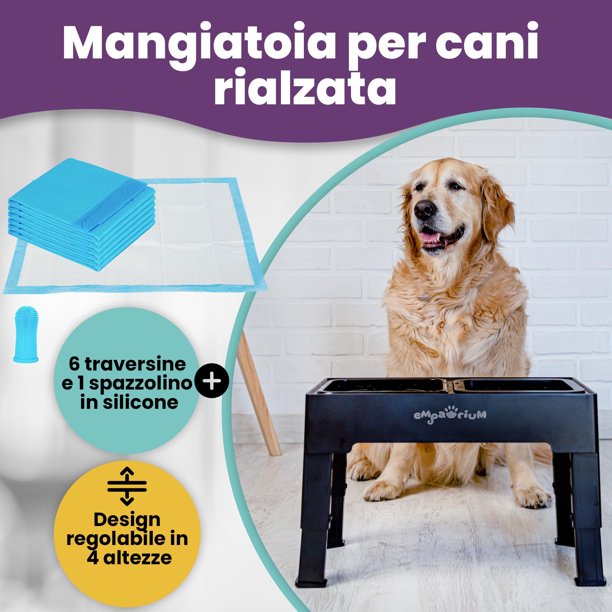 Empawrium Ciotole per Cani Rialzate, Ciotole per Cani Piccolo, Medio e Grande, Ciotola Anti Ingozzamento con Ciotola Acqua Cane Antigoccia 1600ML