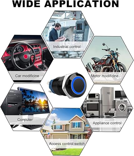 Miniatura 7 de 5 interruptores de botón de encendido y apagado impermeables de 0.472 in y 12 V con arnés de cableado y luz indicadora LED, interruptor de metal