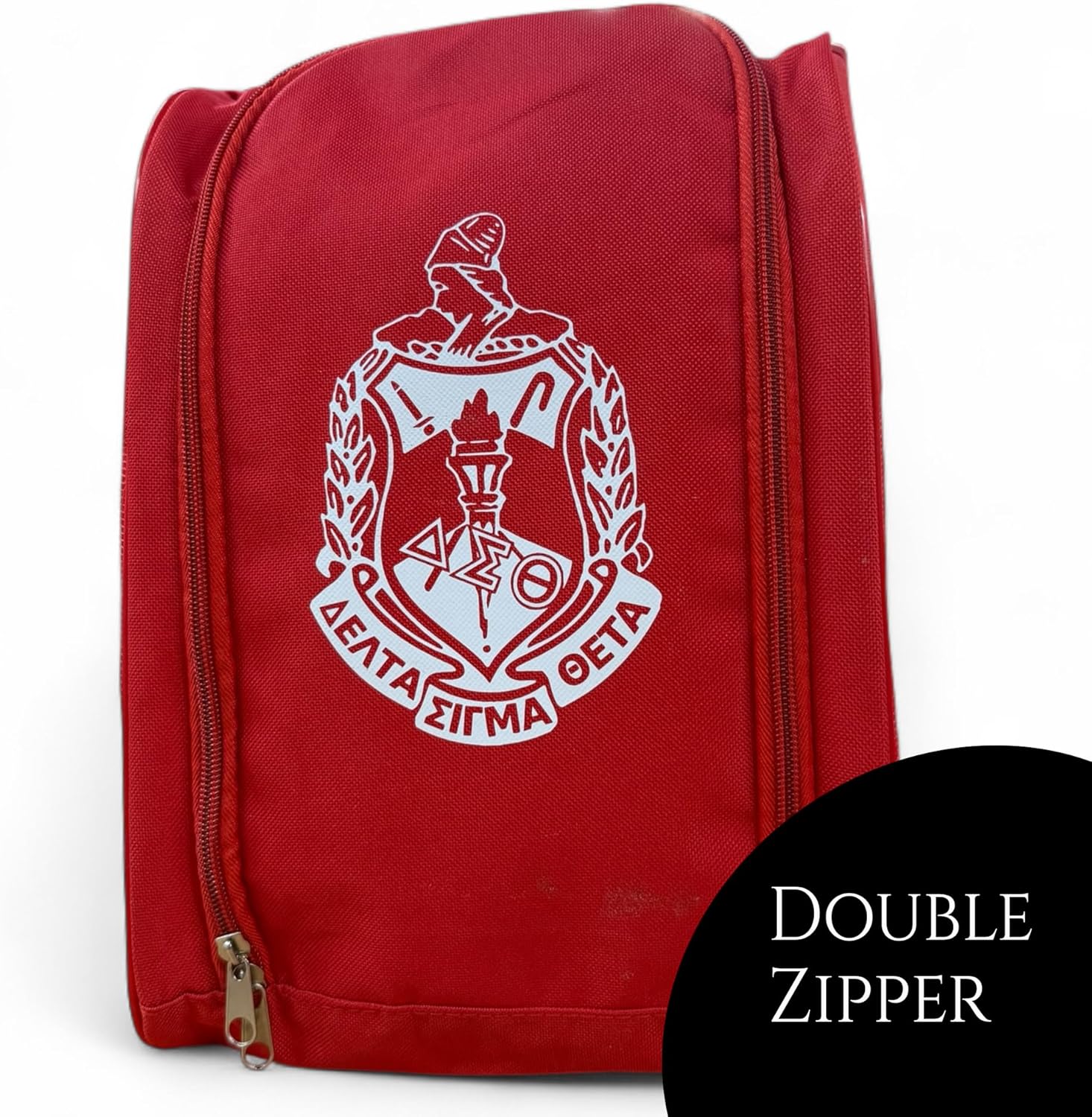 Delta Sigma Theta Sorority Shoe Bag Set – Red Travel Shoe Storage Bags with Crest & ΔΣΘ Logo, Zippered Organizer for Luggage, Gym, or Overnight Trips