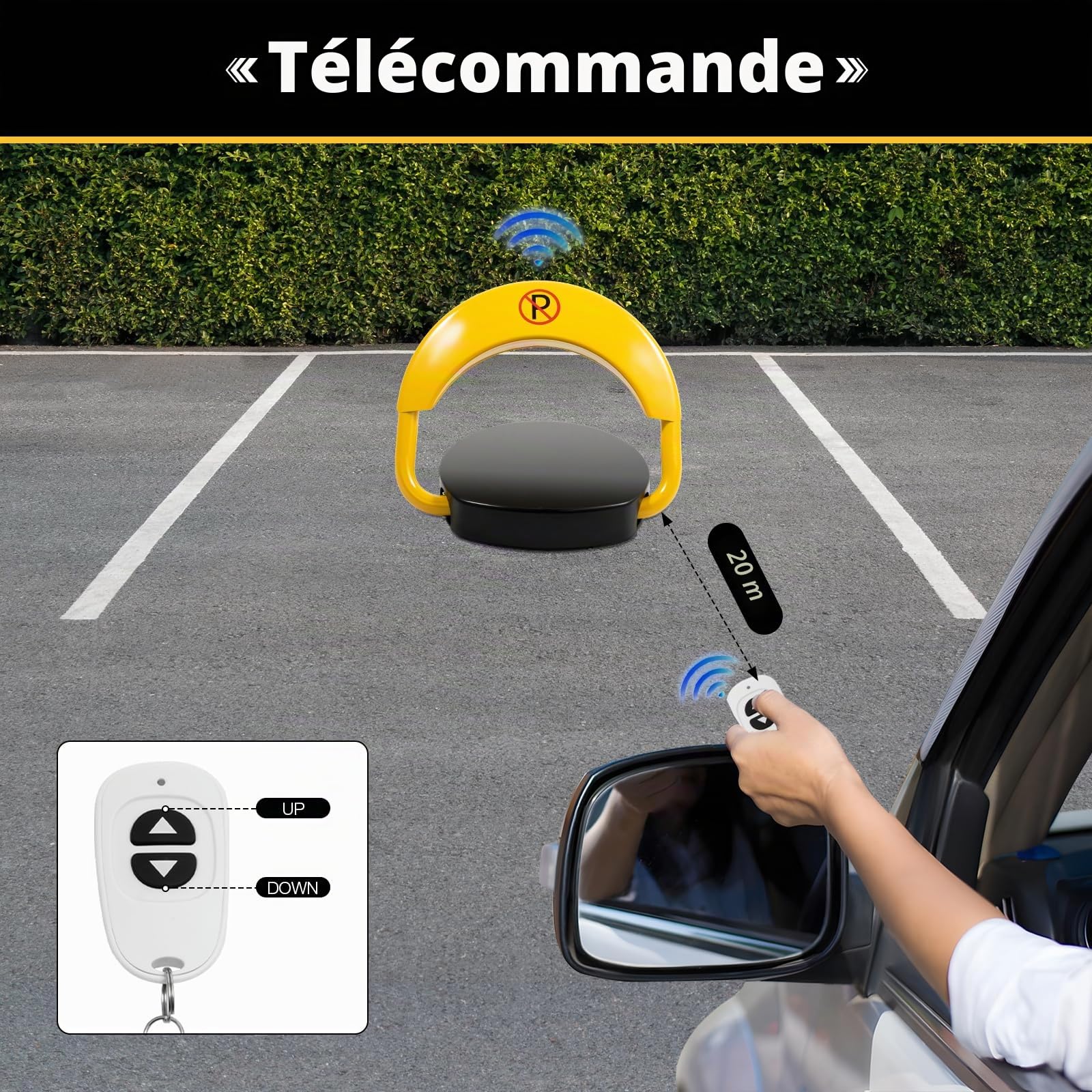 Barrière de parking électrique avec 2 télécommandes - Avec batterie automatique - Pliable - Avec réflecteur