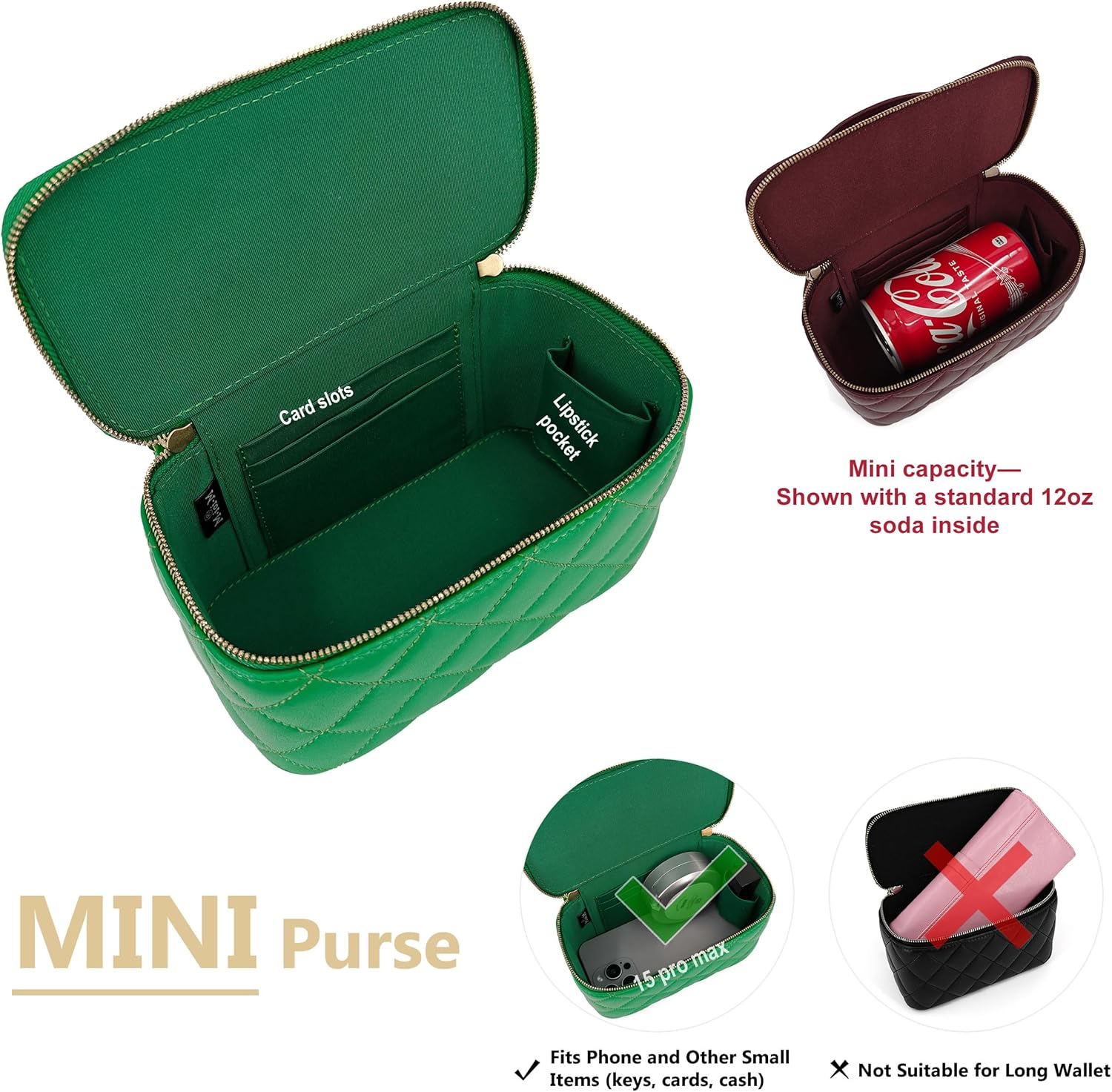 Small Genuine Leather Purse Quilted Crossbody Bag for Women, Mini Top-Handle Shoulder Handbag w/Gold Chain Strap - Image 4