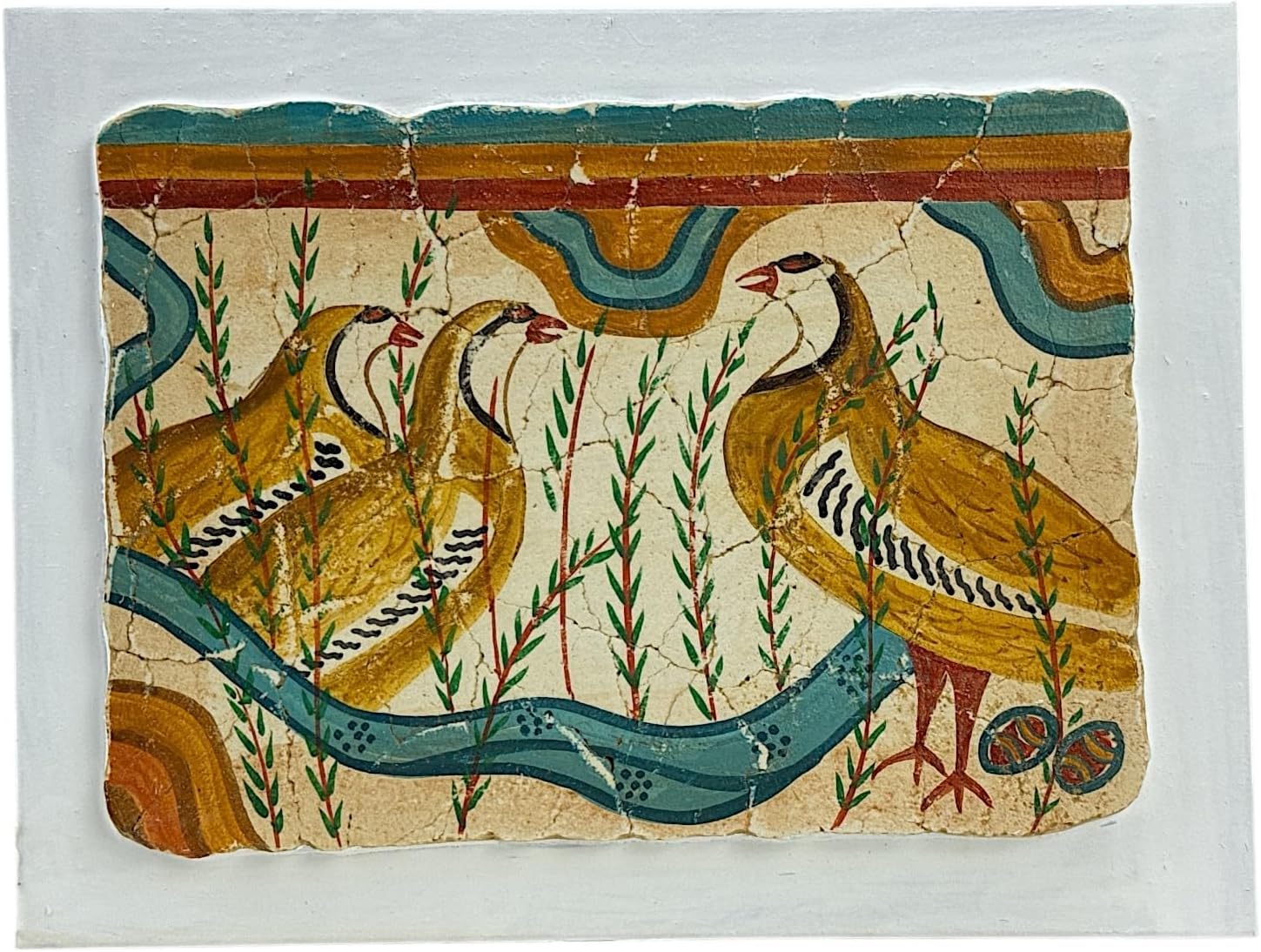 Fresco of the Partridges – Handmade Minoan Art from Knossos Palace, Hand-Painted in Greece, 8.27 in Wall Decor