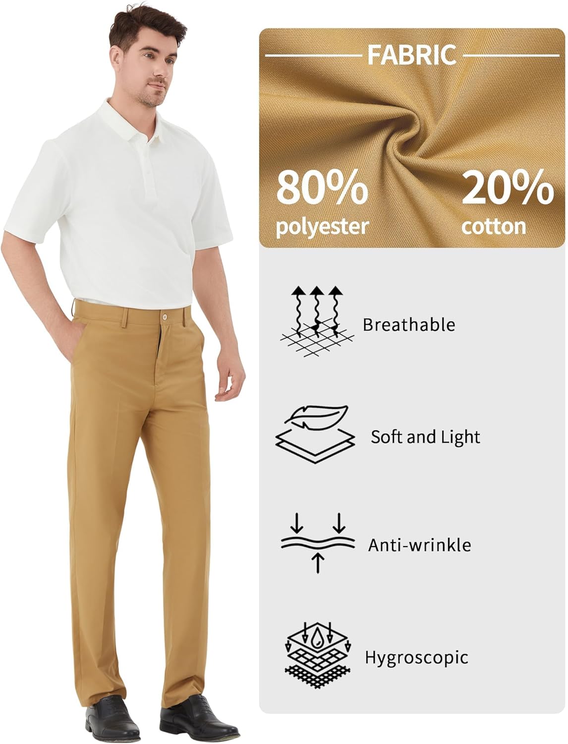 Men's Tall Classic Fit Flex Flat Front Dress Pants Formal Pants for Business & Office - Image 4