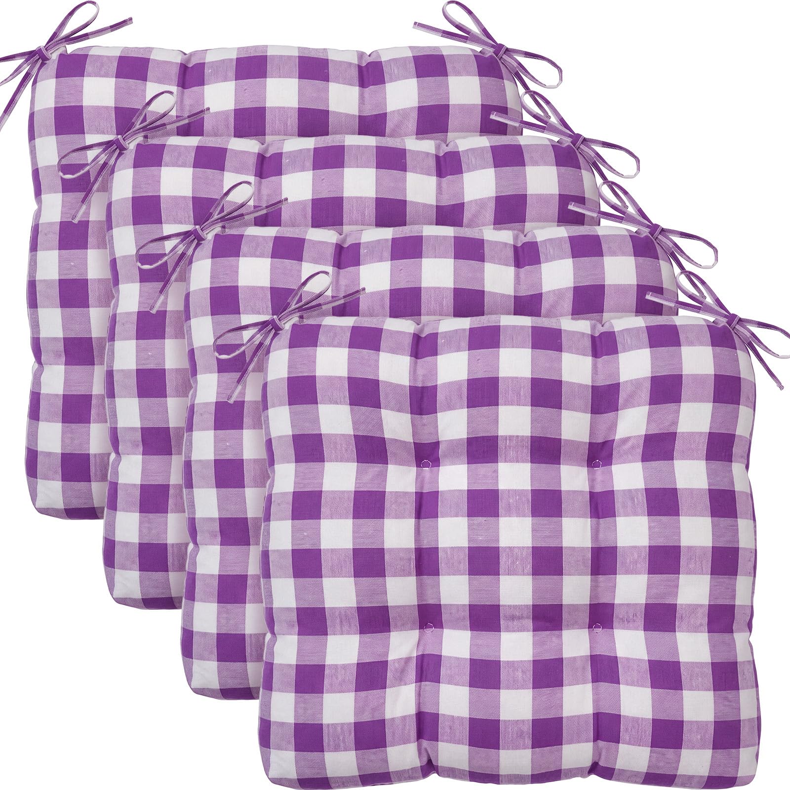 Geetery 4 Pack Plaid Chair Cushions, Purple and White, 16" x 15"