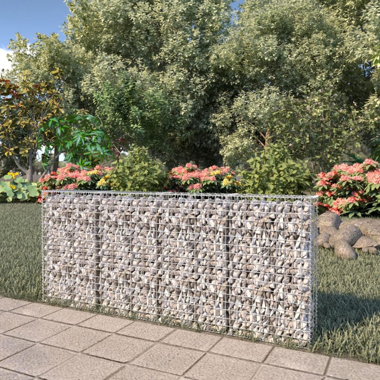 Gecheer Gabion Wall with Covers Galvanised Steel 200x20x85 cm Galvanised Stone Cage Patio Garden Lawn Terrace Backyard Gabion