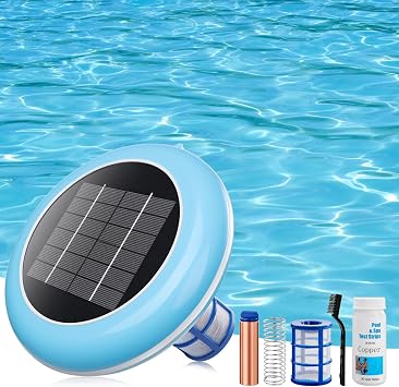 Pool Ionizer Solar Powered,Copper Ionization,Floating Automatic Water Cleaner and Purifier,Up to 45,000 Gal,85% Less Chlorine, Chlorine Free Water,Smart Replacement