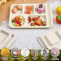 Vista 22 de Pinkunn 12 Pcs 14'' Large Divided Plates Unbreakable Wheat Straw Lunch Trays 6 Compartments Cafeteria Trays Microwave Dishwasher Safe Food Separator