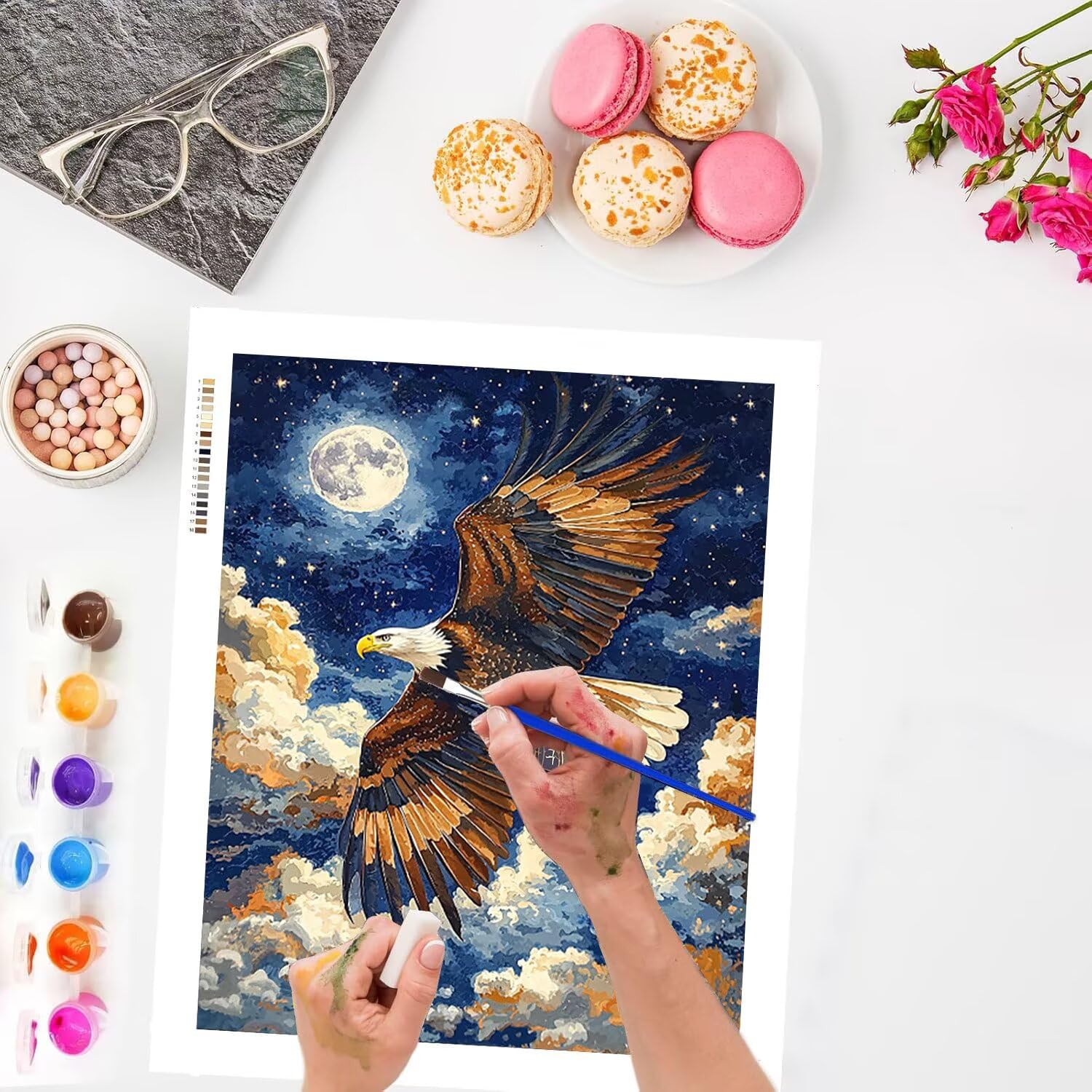Adler bei Mondlicht Malen Nach Zahlen Erwachsene Anfänger, 60x80cm c-1114
