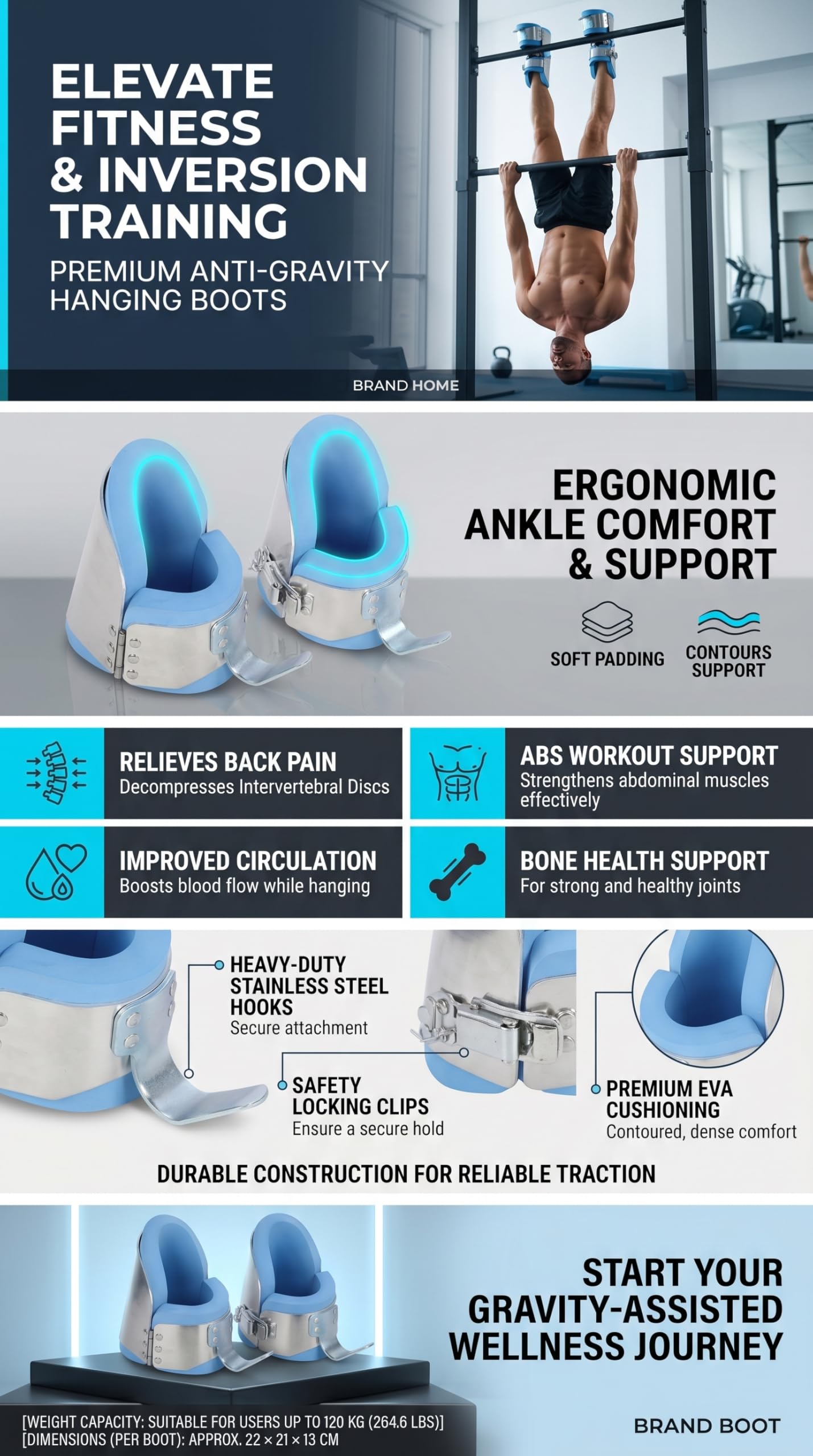 RiToEasysports Anti-Schwerkraft-Inversionsstiefel, Kopfüber Hängende Inversionsstiefel für Inversions-Dekompressionsdehnung