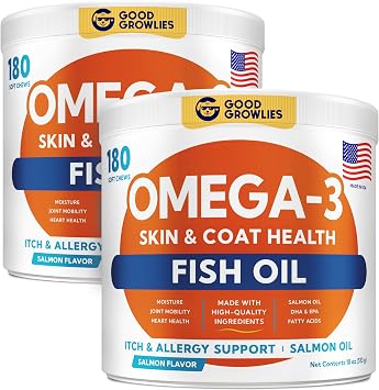 Omega 3 Alaskan Fish Oil Treats for Dogs 360 Ct - Dry & Itchy Skin Relief + Allergy Support - Shiny Coats - EPA&DHA Fatty Acids - Natural Salmon Oil Chews - Hip & Joint Support - Salmon Flavor