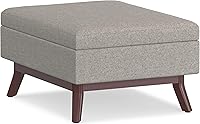 SimpliHome Owen 34-Inch Mid-Century Modern Lift-Top Storage Ottoman Coffee Table in Cloud Grey Woven Fabric