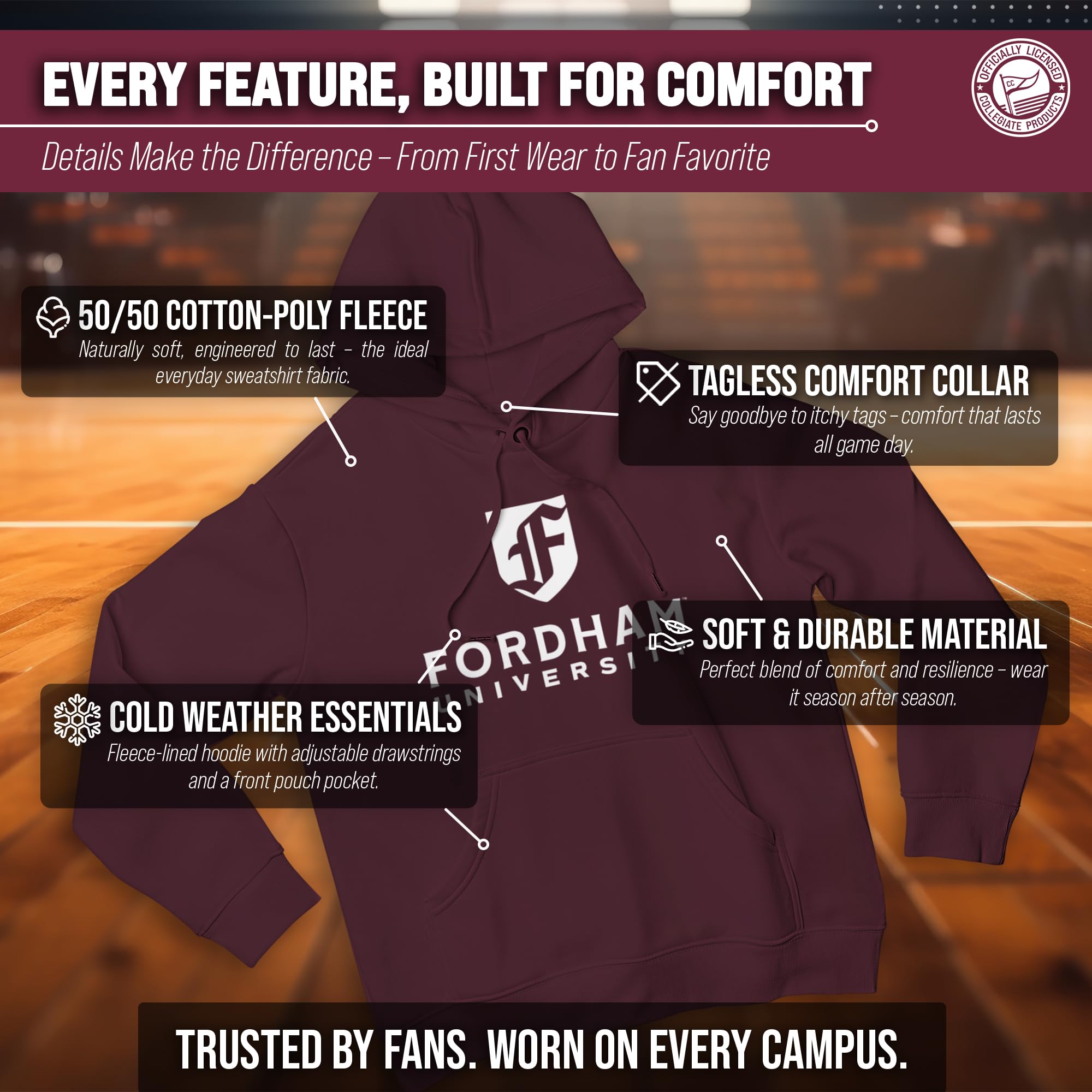 Campus Colors Fordham Rams Gameday T-Shirt - Maroon, Arch & Logo Design, 100% Cotton, Unisex Fit (Medium) - View #8