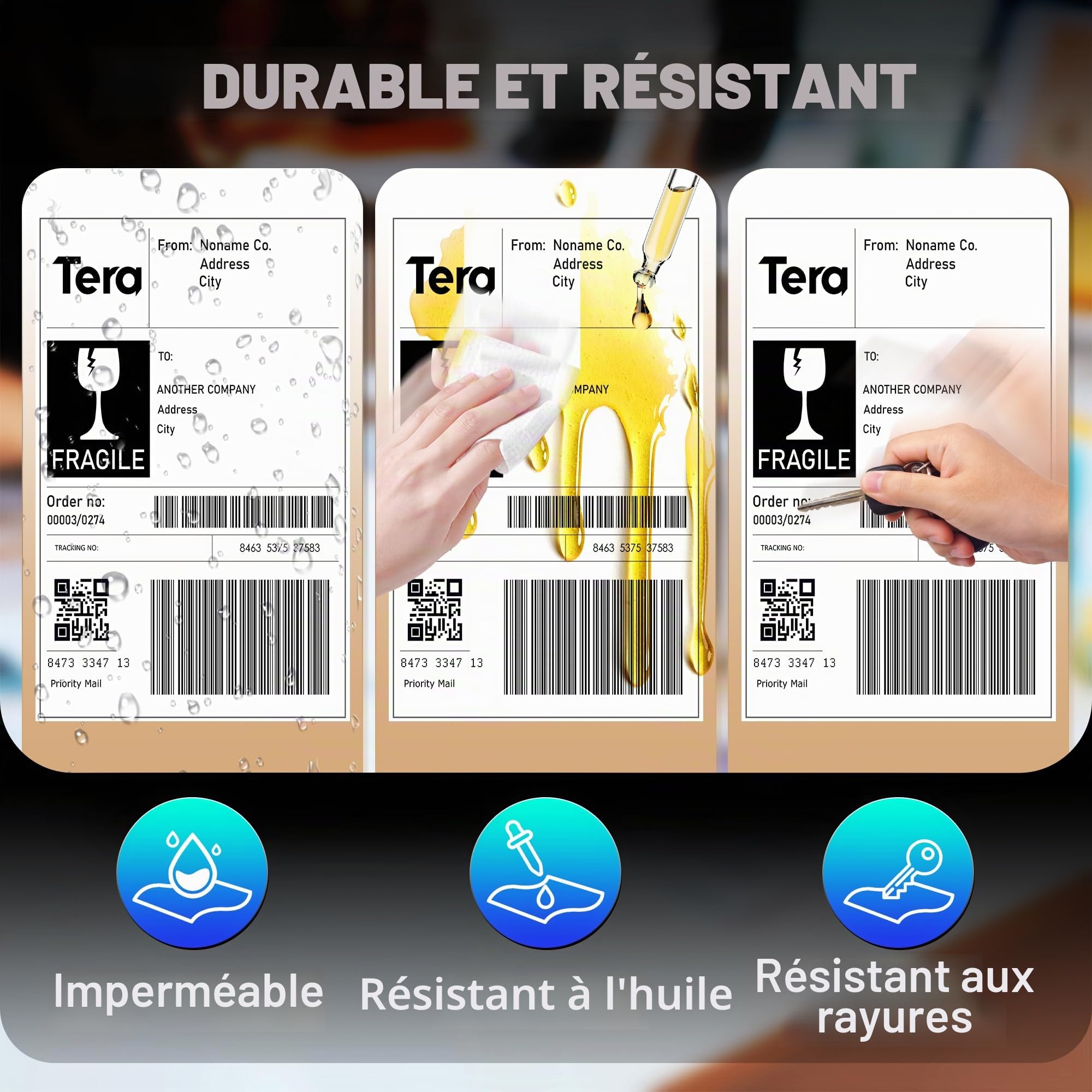 Tera Étiquettes D'expédition Thermique 100mm x 150mm (250 étiquettes/rouleau, 6 rouleaux) pour Diverses Imprimantes Etiquettes D'impression Claires sans BPA Etiquettes D'adresse Adhésives
