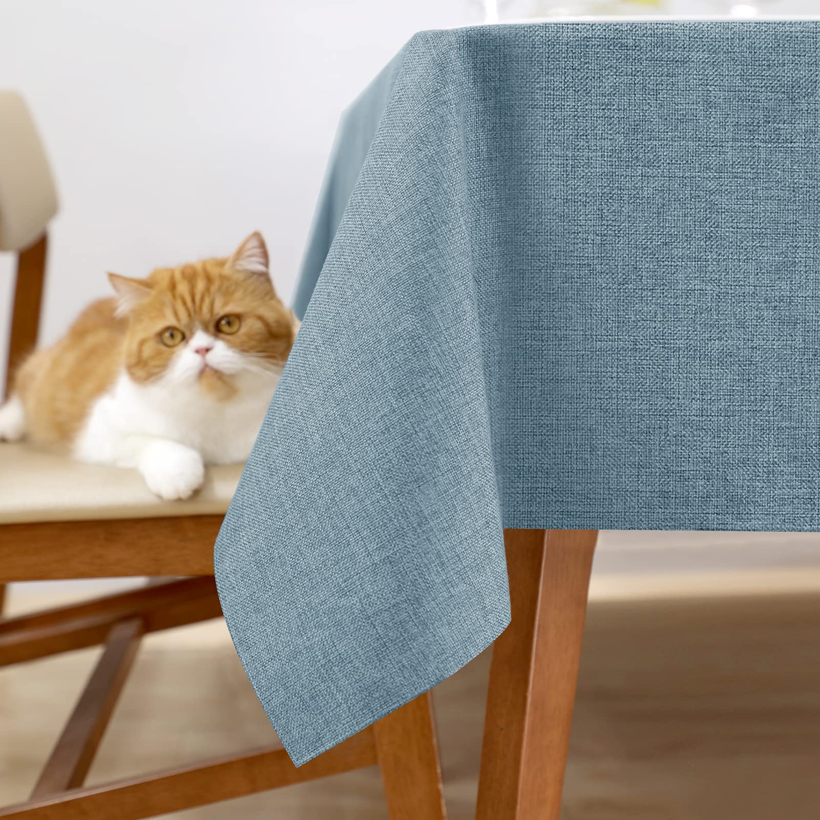 Naturoom Table Cloth Rectangular Blue Table Cloth Plain Color Water-Repellent Hessian Faux Linen Table Cover Baby Shower Kitchen Birthday Party 52x70in(132x178cm) Blue Fog