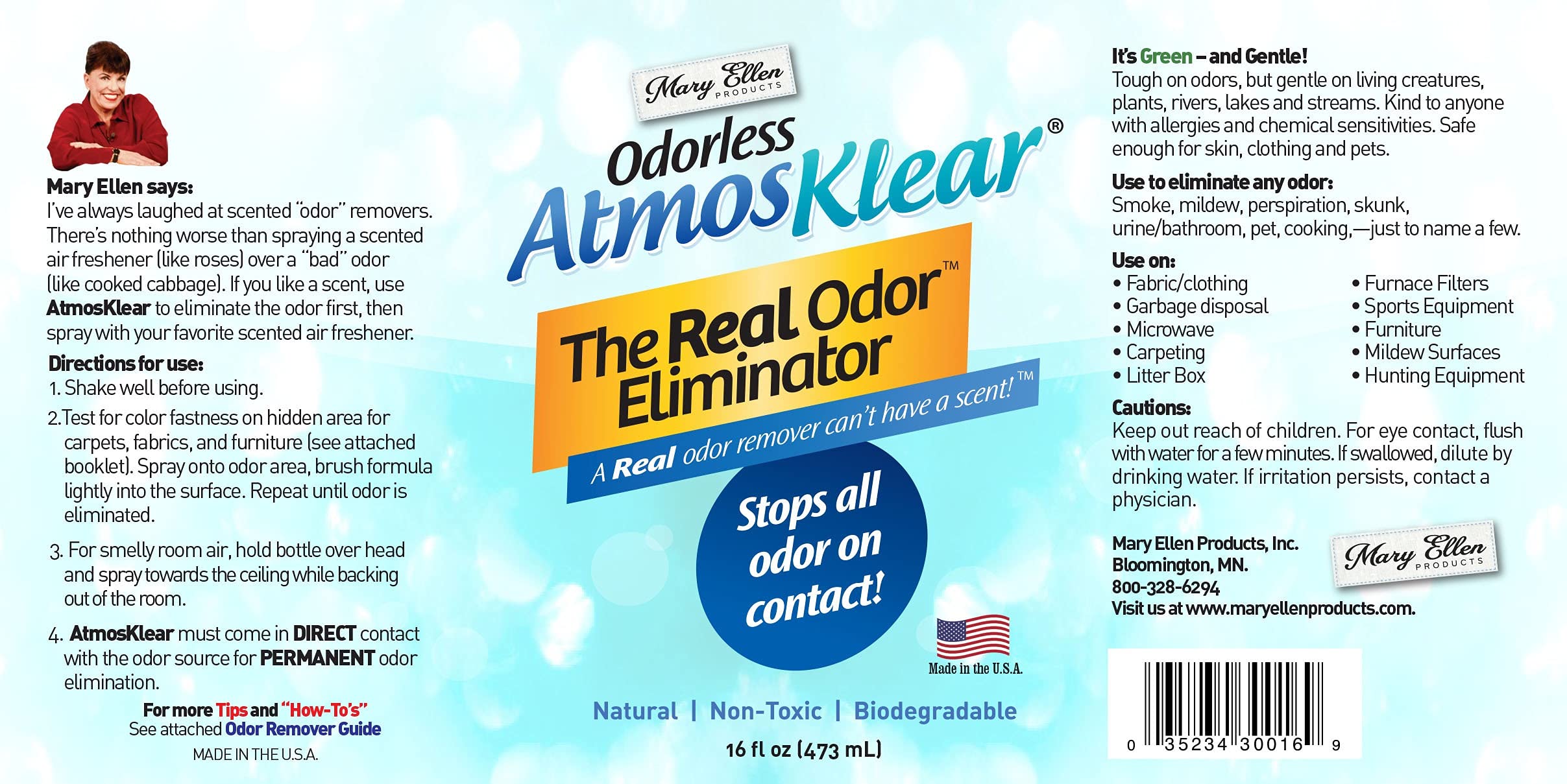 Mary Ellen Products Mary Ellen's AtmosKlear Odor Eliminator 16oz, Other, Multicoloured, 6.75x6.98x24.13 cm - Image 2