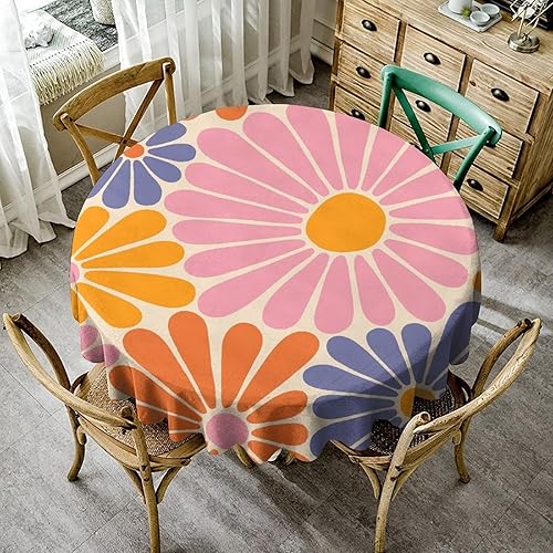 Mantel floral hippie, diseño retro de los años 70, naranja, rosa, azul, floral, bohemio, estampado estético de margaritas, para fiesta, picnic,