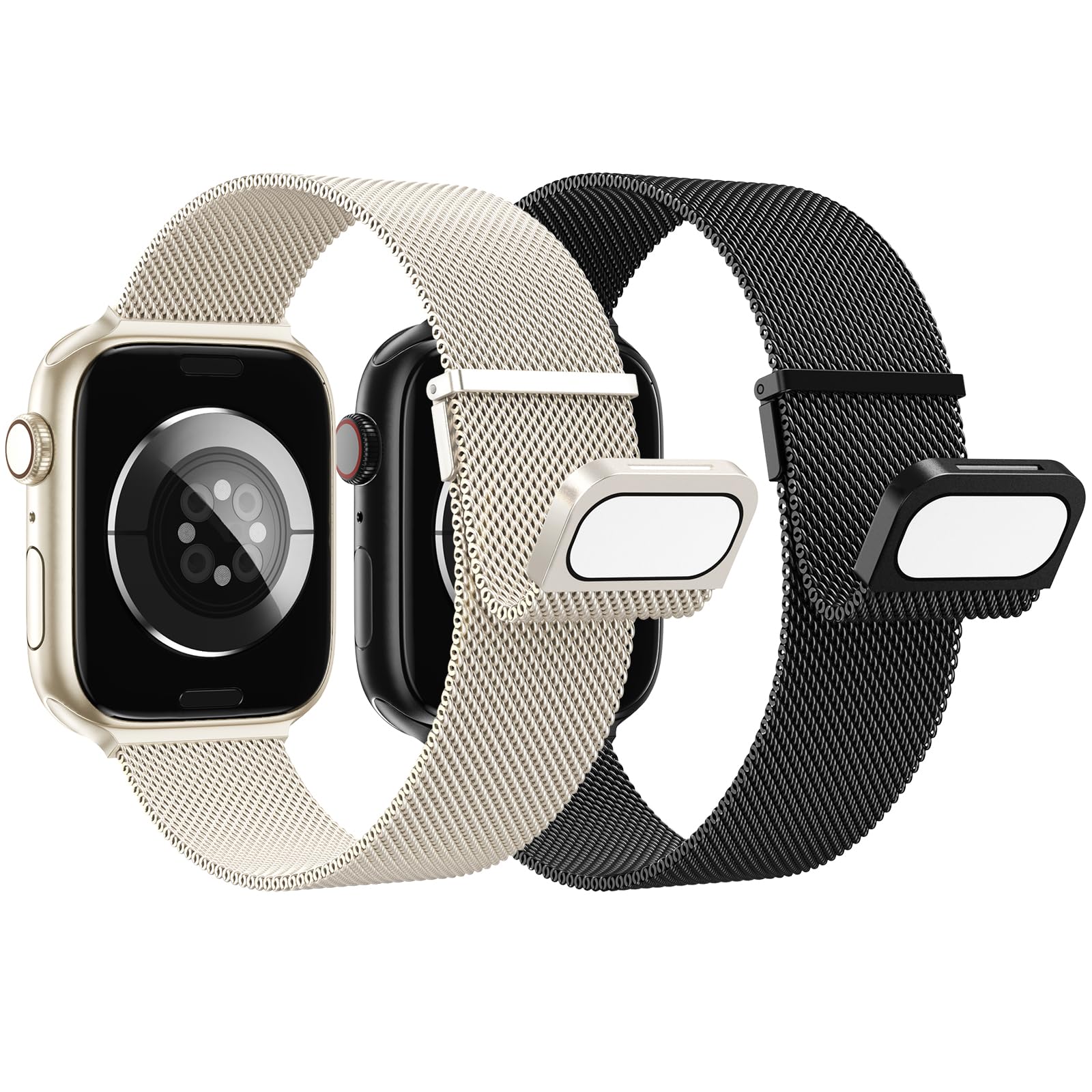 AMSKY 2 Pezzi Cinturini in Acciaio Compatibile con Cinturino Apple Watch 44 mm 46mm 40mm 45mm 41mm 42mm 38mm 49mm, Magnetico Metallo Maglia Milanese per iWatch Se Ultra Series 10 9 8 7 6 5 4 3 2 1