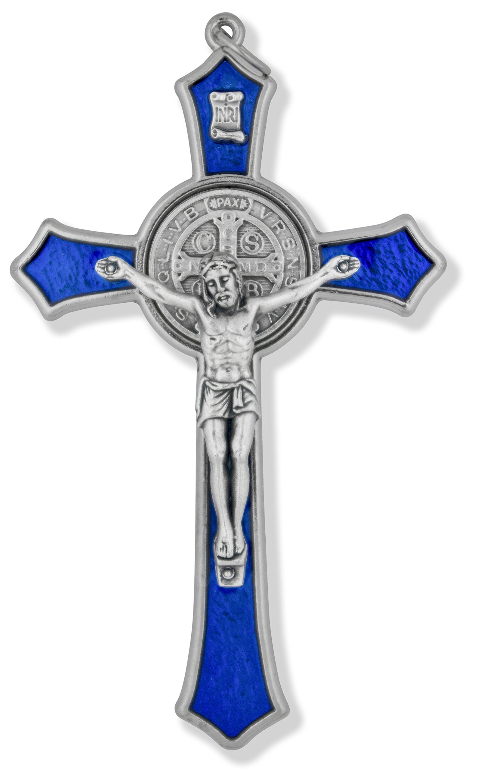 Large Saint Benedict Pectoral Cross with Colored Enamel (Blue)