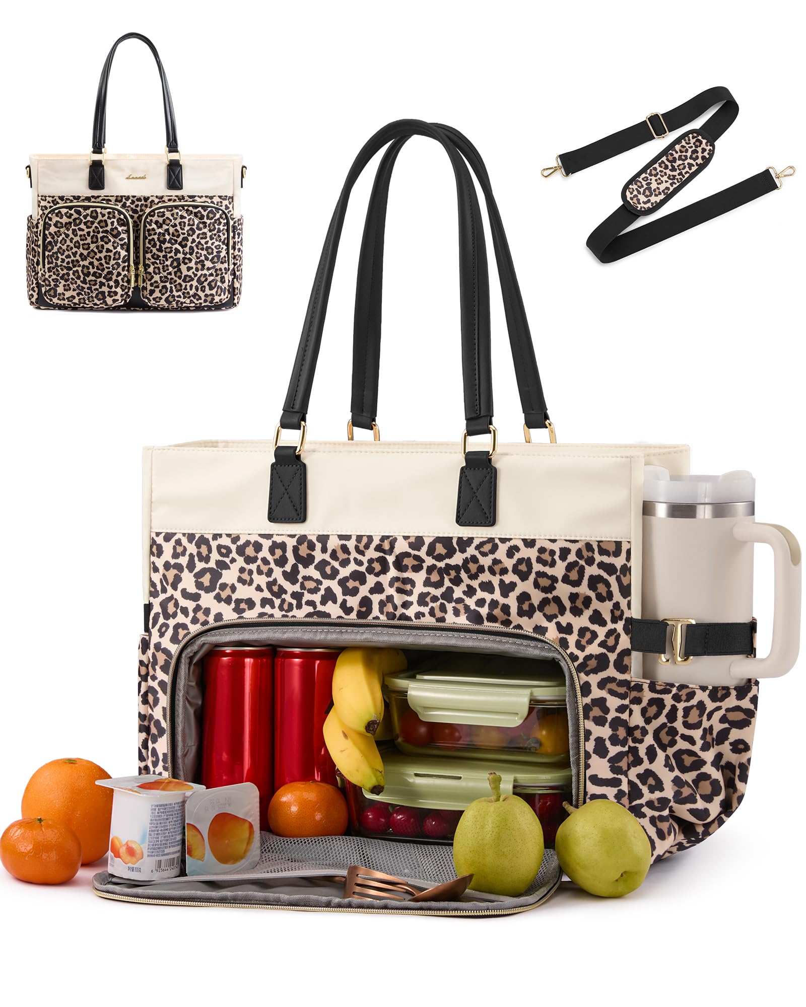 LOVEVOOK Laptop Work Tote Bag with Lunch Compartment &amp; 40oz Cup Holder