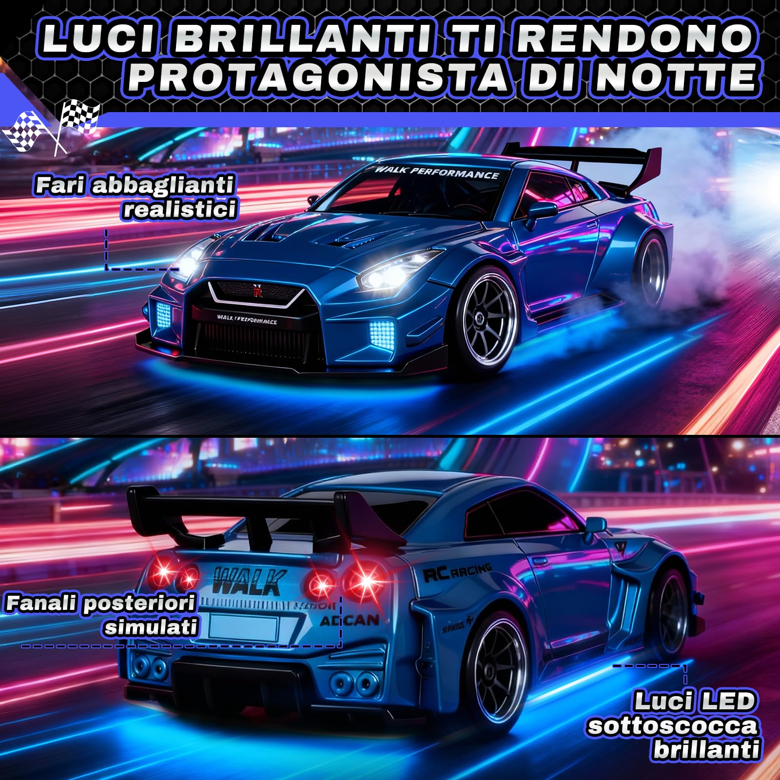 YOOHBERRYS RC Auto Drift Pro, 1:43 Macchina Telecomandata Drift, Mini Drift Car, Micro Macchina Telecomandata con Giroscopi, Luce LED, 15km/h, Auto Giocattolo per Bambini di 15 Anni (Blu)