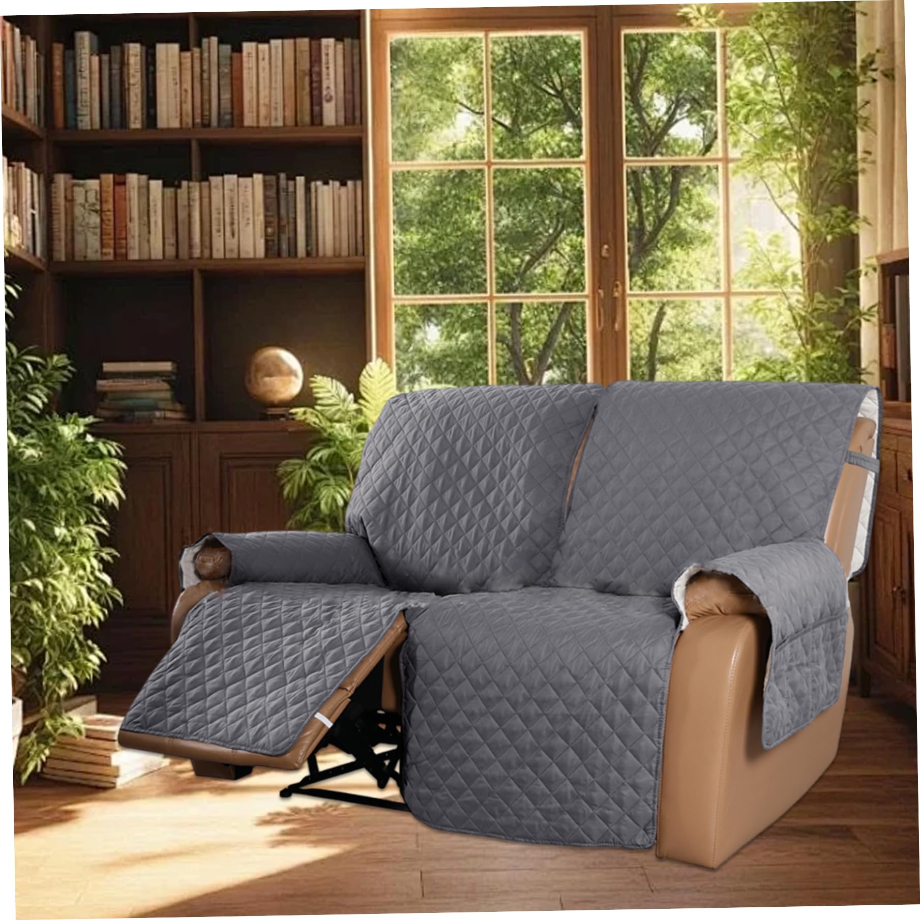 Housses de Causeuse inclinables imperméables 2 Places – Housse inclinable antidérapante avec Sangles élastiques pour canapé à 2 Coussins (Gris)