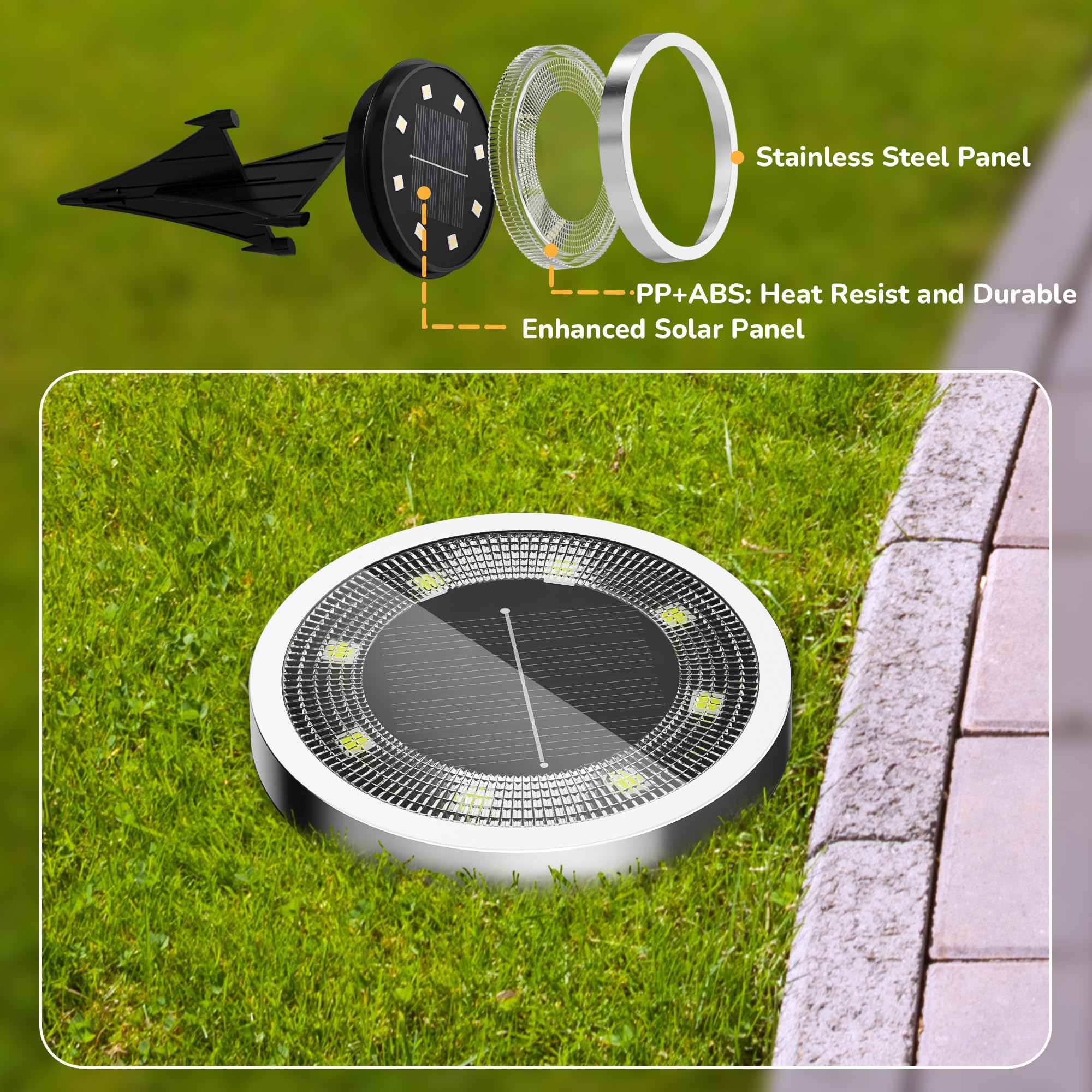 INCX Luces solares de suelo, paquete de 16 luces solares para exteriores, impermeables, luces solares de jardín, iluminación de paisaje para patio, camino, césped, terraza, entrada, pasarela, blanco