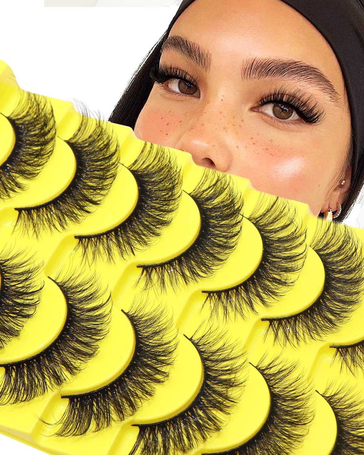 AhrikissFalse Eyelashes, Dramatic Lashes 7 Pairs Valuepack Fluffy Volume Fake Eyelashes 18mm Lashes Mink|6D50