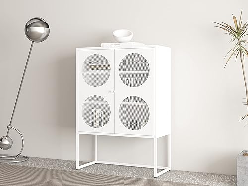 VEENETY Gabinete de almacenamiento de metal de 47.2 pulgadas de alto con 2 puertas de malla circular, adecuado para oficina, comedor y sala de