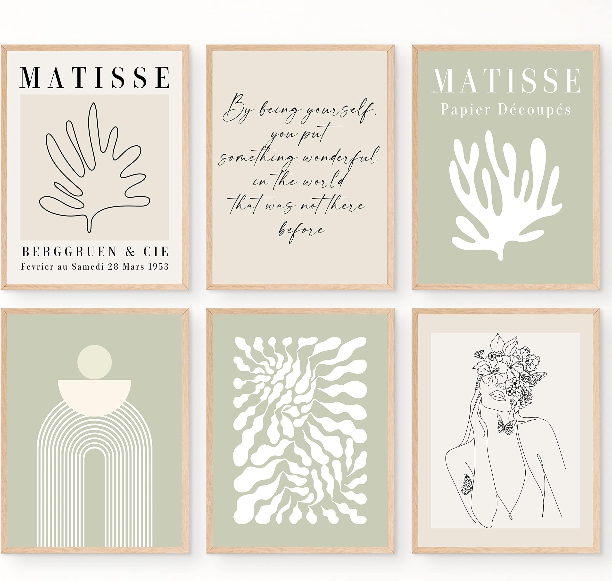 Matisse Wall Art - Sage Green & Beige Aesthetic Posters, That Girl Room Decor, Boho Bedroom & Office Wall Art Set of 6 UNFRAMED 8x10