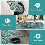 Moynesa Ultra Rug de la région vintage lavable, 3x5 Vieille entrée Rug Non Slip Oriental Médaillon Mat de chambre Non Shedding Tapis intérieur pour salon de blanchisserie, Teal/Mutil