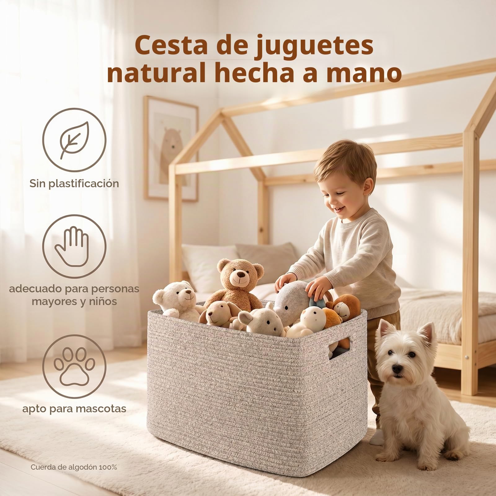 OIAHOMY Cesta grande con asa para almacenamiento de mantas, tejida con cuerda de algodón, 75 litros, 55,88 x 43,18 x 30,48 cm, para sala de estar, para juguetes, habitación infantil, marrón veteado