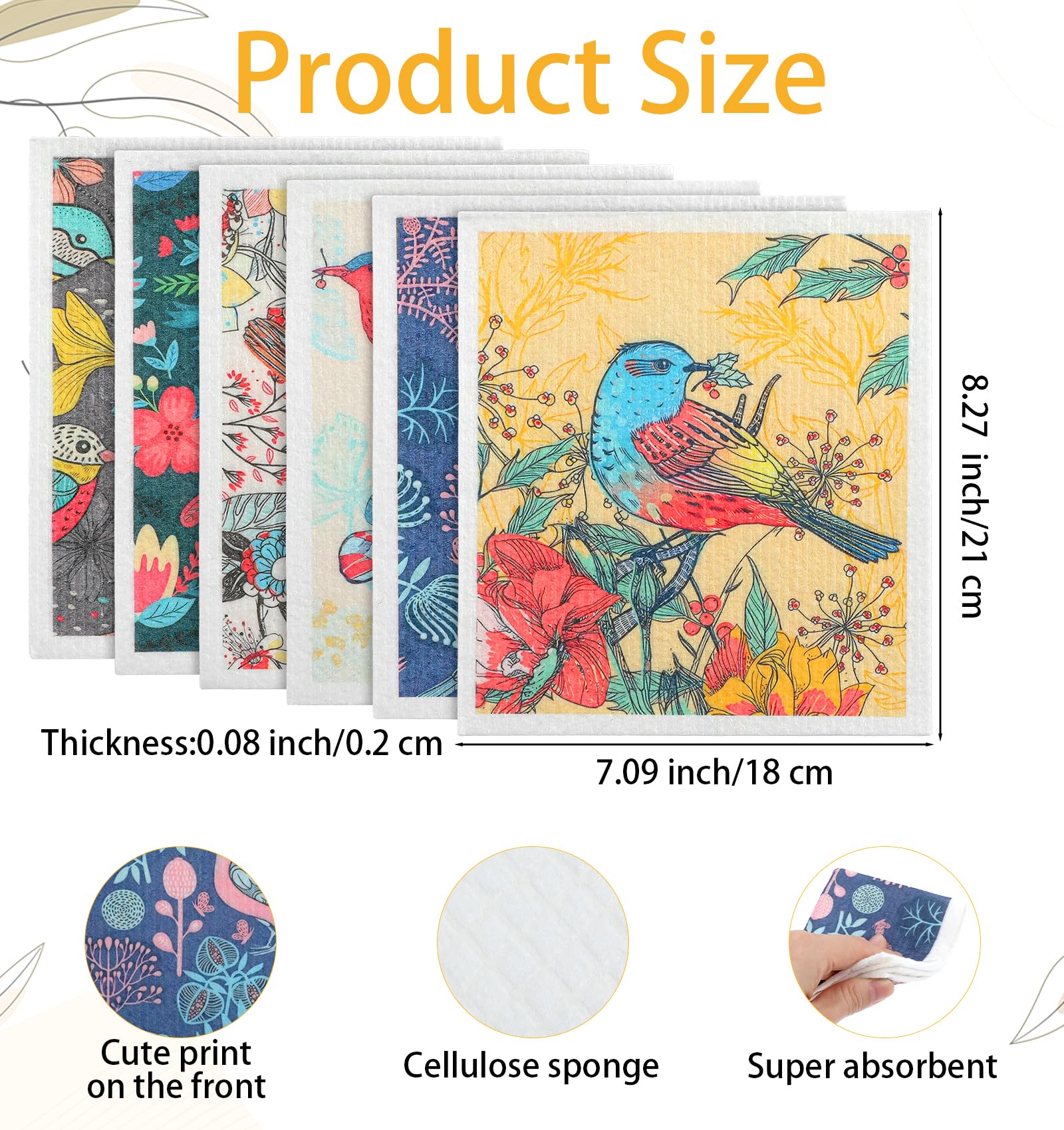 6PCS Swedish Cloths for Kitchen, Floral Reusable Swedish Dish Cloths for Kitchen, Absorbent Quick Drying Papaya Paper Towels for Cleaning Countertop Sink Dishes