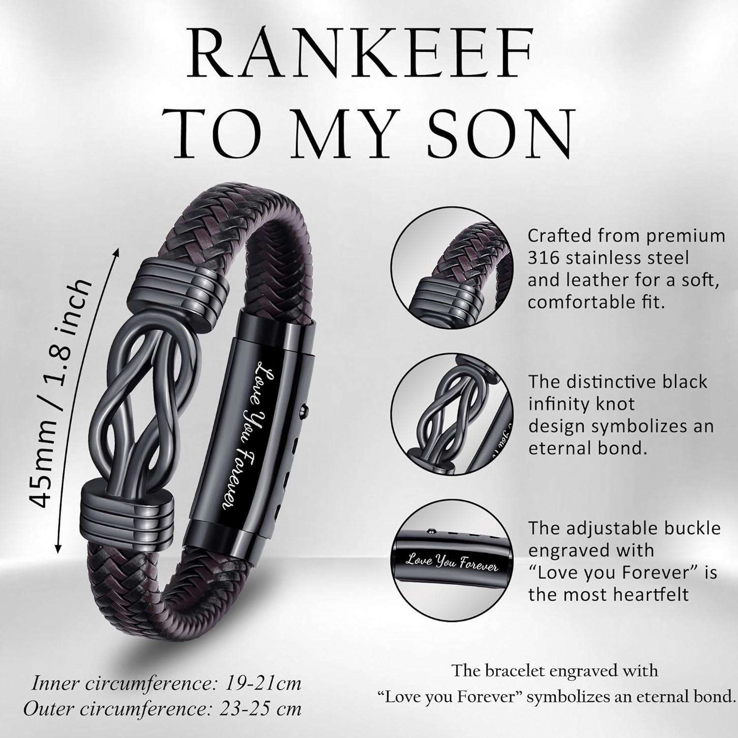 RANKEEF 𝐆𝐢𝐟𝐭𝐬 𝐟𝐨𝐫 𝐌𝐞𝐧 𝐊𝐧𝐨𝐭 𝐁𝐫𝐚𝐜𝐞𝐥𝐞𝐭 Christmas Gift Birthday Gift for Dad Man Son Husband Mens Leather Bracelet Mens Christmas Gifts - Image 4