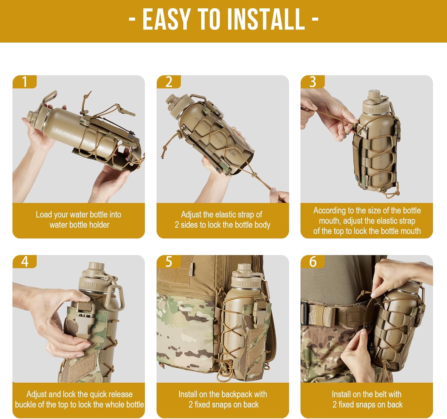 OneTigris MOLLE Water Bottle Holder - Adjustable 18-32oz Bottle Pouch, 500D Nylon Tactical Bottle Holster for Hiking, Travel & Outdoor